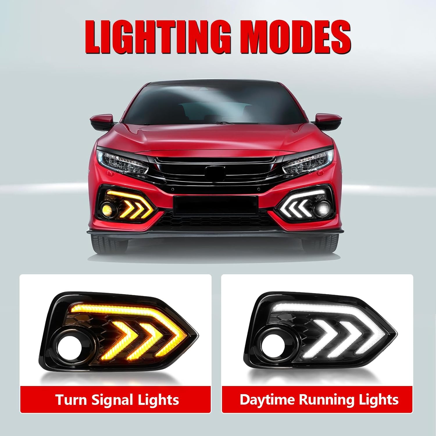 LED Fog Lights White Daytime Running Lights (DRL) Amber Turn Signal Lights Compatible with 2017-2021 10th Gen Honda Civic Hatchback