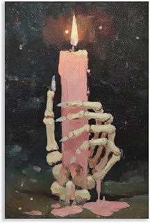 Pastel pink skeleton and candle gothic Halloween wall art