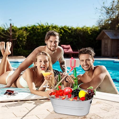 Miniatura 5 de 3 piezas de tina galvanizada de 3 galones, cubos de metal para bebidas de cerveza para fiestas, tina de bebidas de cerveza con asas de transporte