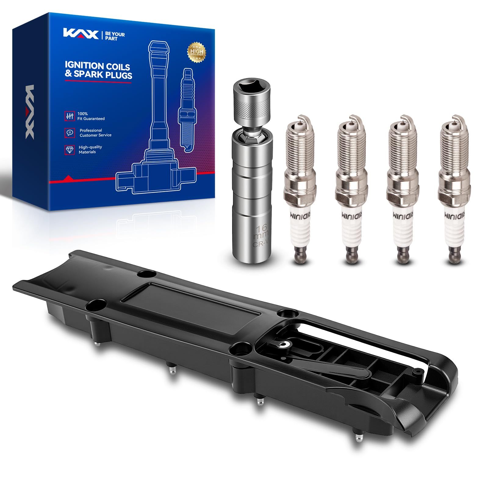 KAX Ignition Coil &amp; 4 Spark Plugs Set for Cobalt, Cavalier, Saturn Ion