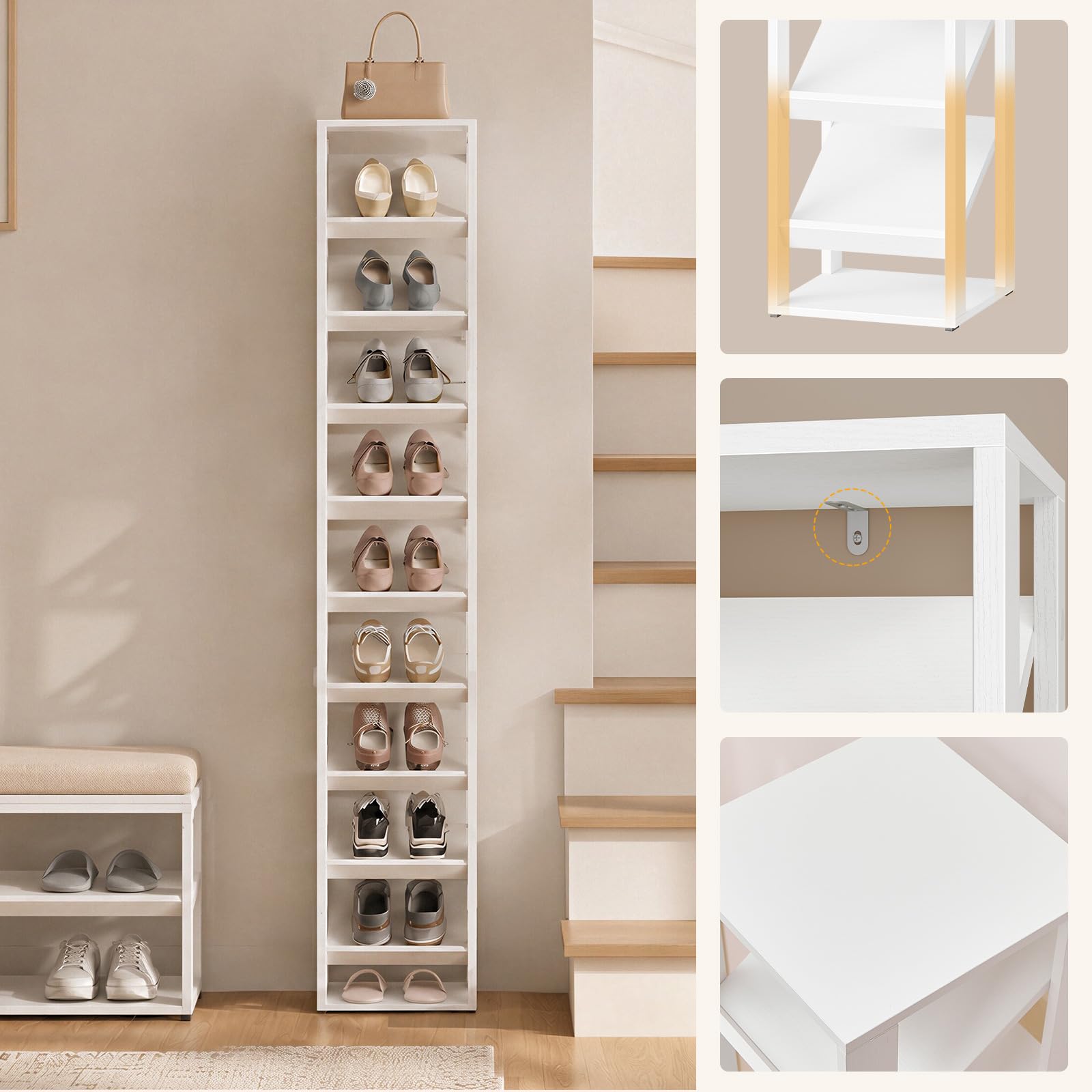HOOBRO Scarpiera a 10 Livelli, Scaffale Portascarpe con Design Inclinato, Organizzatore Portascarpe per Ingresso, Corridoio, Atrio e Vano Scale, Bianco EWW104XJ01