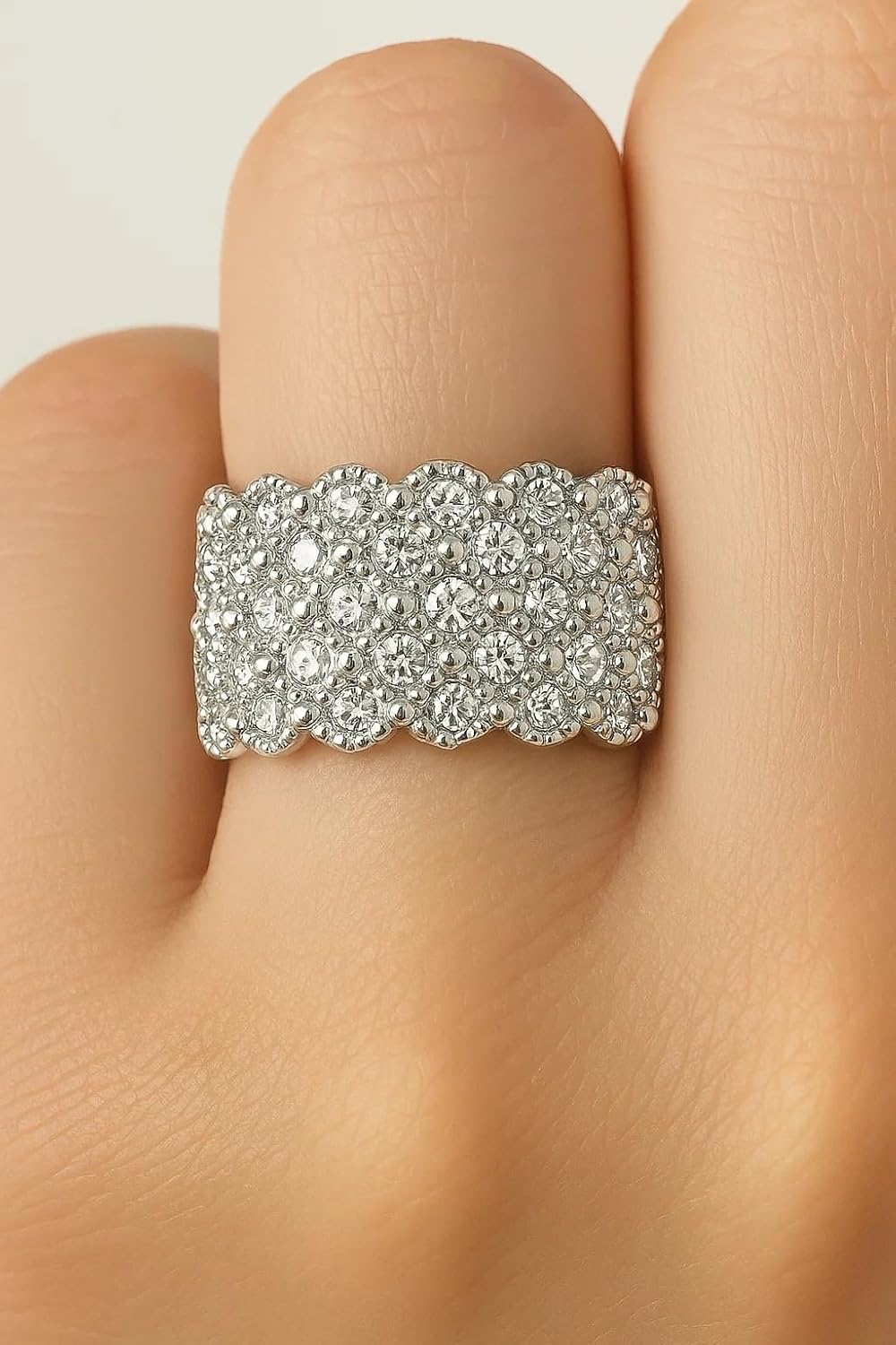 FAIRY COUPLE 11mm Wide Pave Band Ring for Women, 18K White Gold Plated Substantial 7.5g Statement Ring, Comfort Fit Tapered Band, Sparkling CZ Jewelry Gift for Her R238 - Image 5