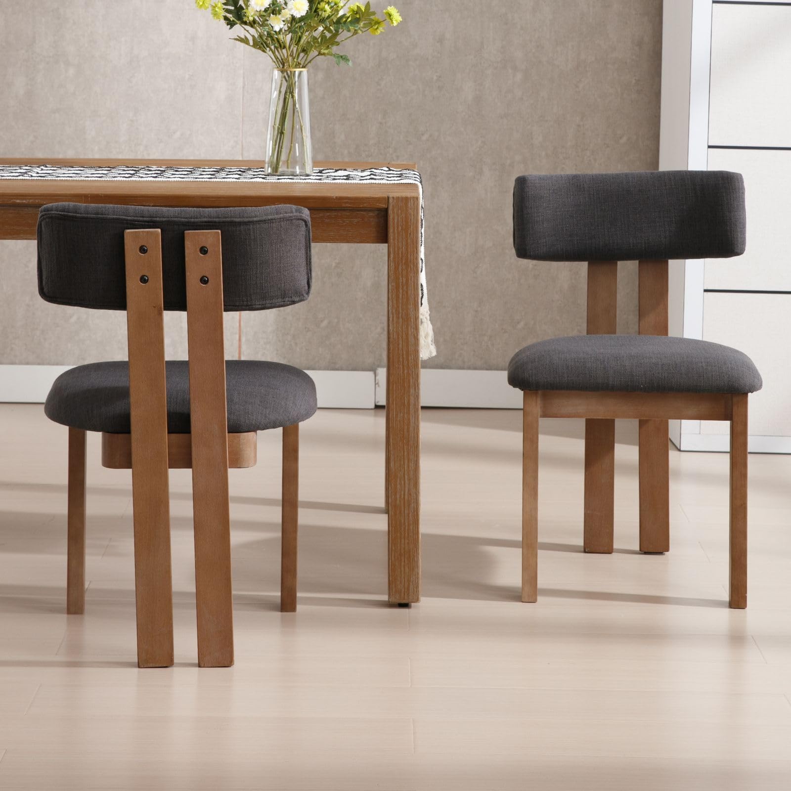 chairus Retro Dining Chairs Set of 2 Linen Upholstered Kitchen Chairs with Wooden Legs for Dining Room/Restaurant, Black