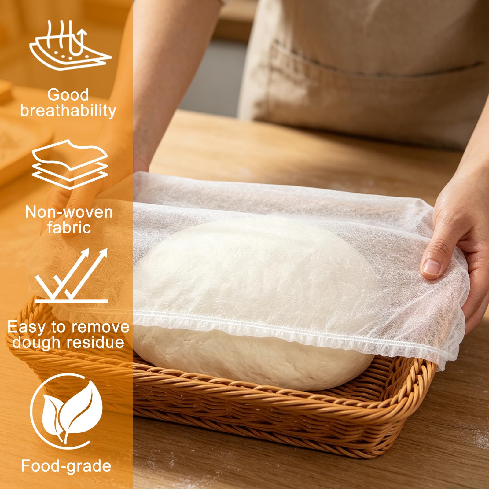 BAIFULAI 200 sztuk wkładów z włókniny, jednorazowe, nieprzywierające, z włókniny, higieniczna wkładka do koszyka, akcesoria do pieczenia chleba na zakwasie, do piekarni i użytku domowego (białe)