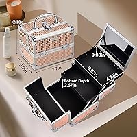 Vista 4 de FRENESSA Makeup Case Train Case Portable Makeup Box with Mirror Lock Box Travel Cosmetic Train Cases Hard Makeup Organizer for Nail Craft Storage