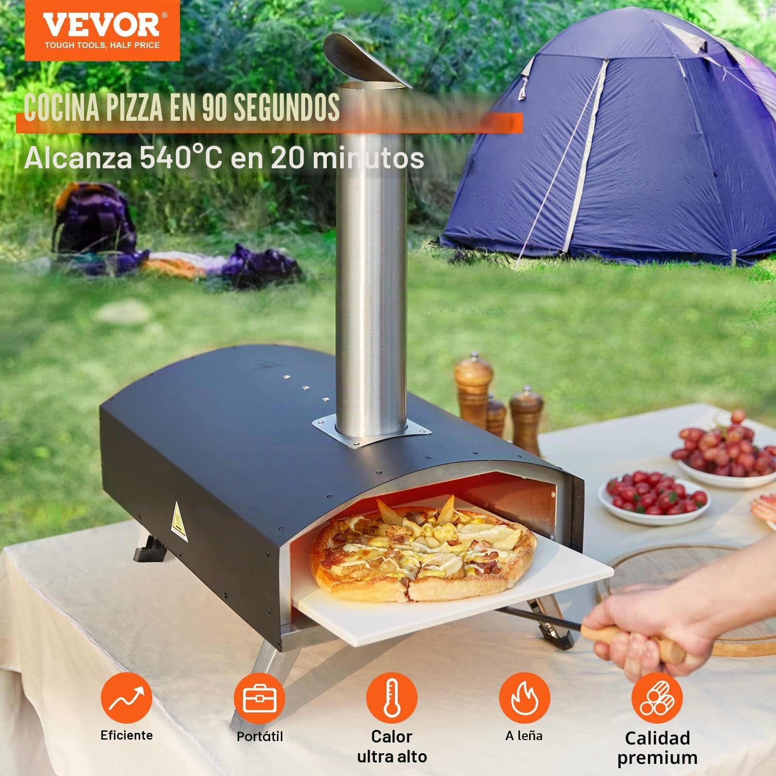 VEVOR Pizza Oven, 12 Inch Garden Ovens for Pizzas, with Wood or Charcoal, Heated Portable Pizza Oven, Garden, Max. 540 °C Premium Wood Oven for Garden, Pizza Maker