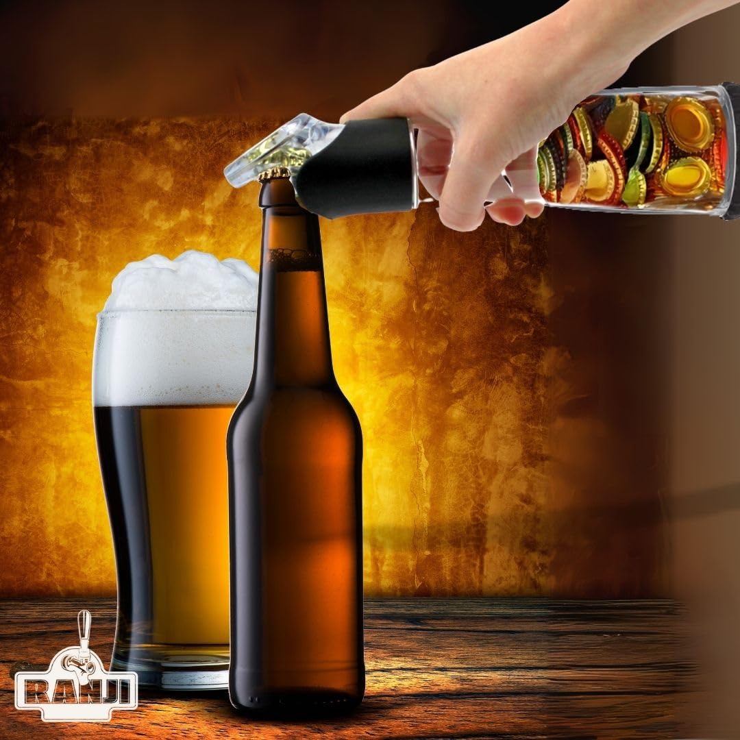 Ranji - Flaschenöffner mit integriertem Behälter – Kronkorken einfach sammeln und recyceln | Cooler Flaschenöffner für Bierliebhaber