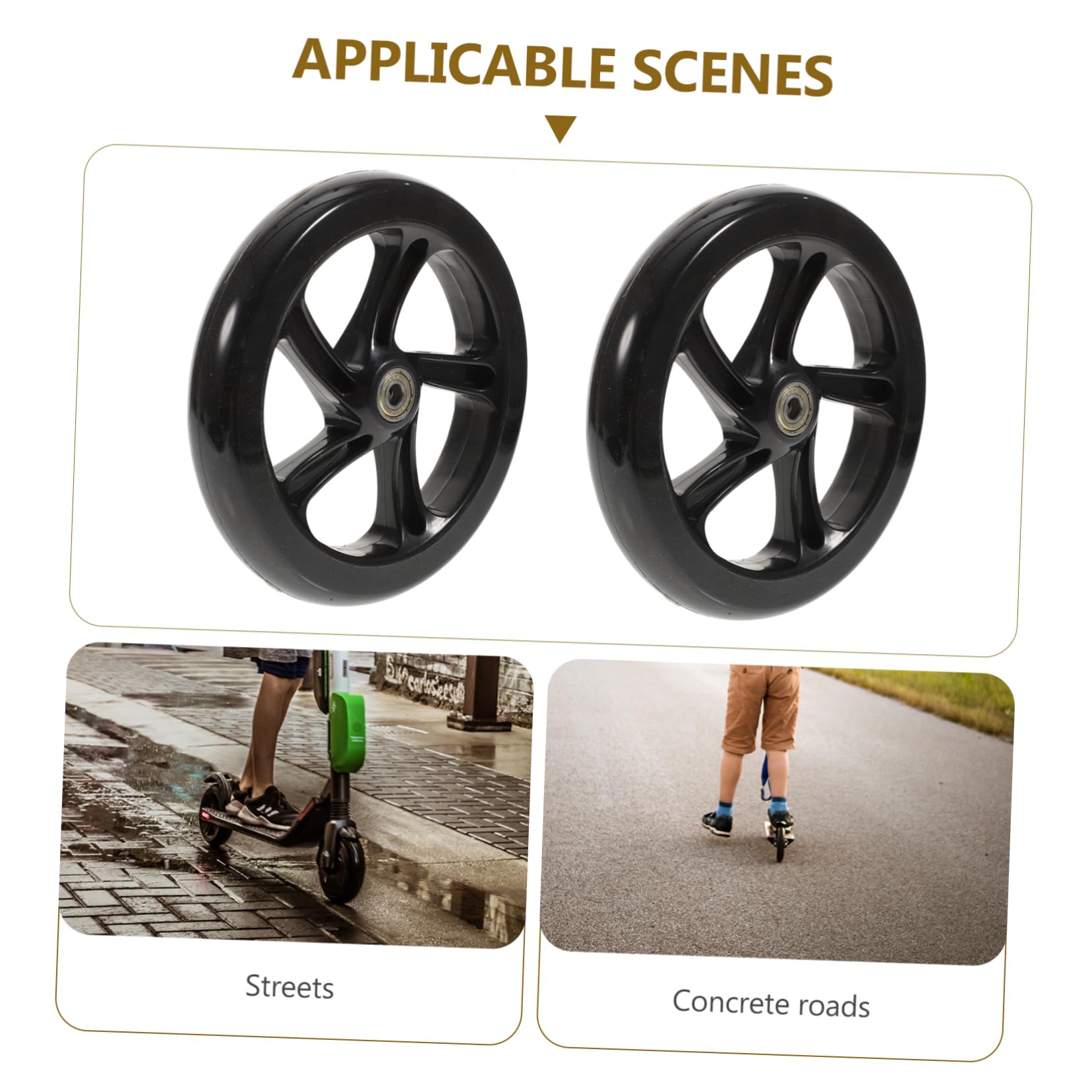 Ruote di Ricambio per Monopattino in Pu 180mm Cuscinetti, 2 Pezzi | Nero, Alta Elasticità e Resistenza All'usura, per Piazze e Strade, Accessori Scooter