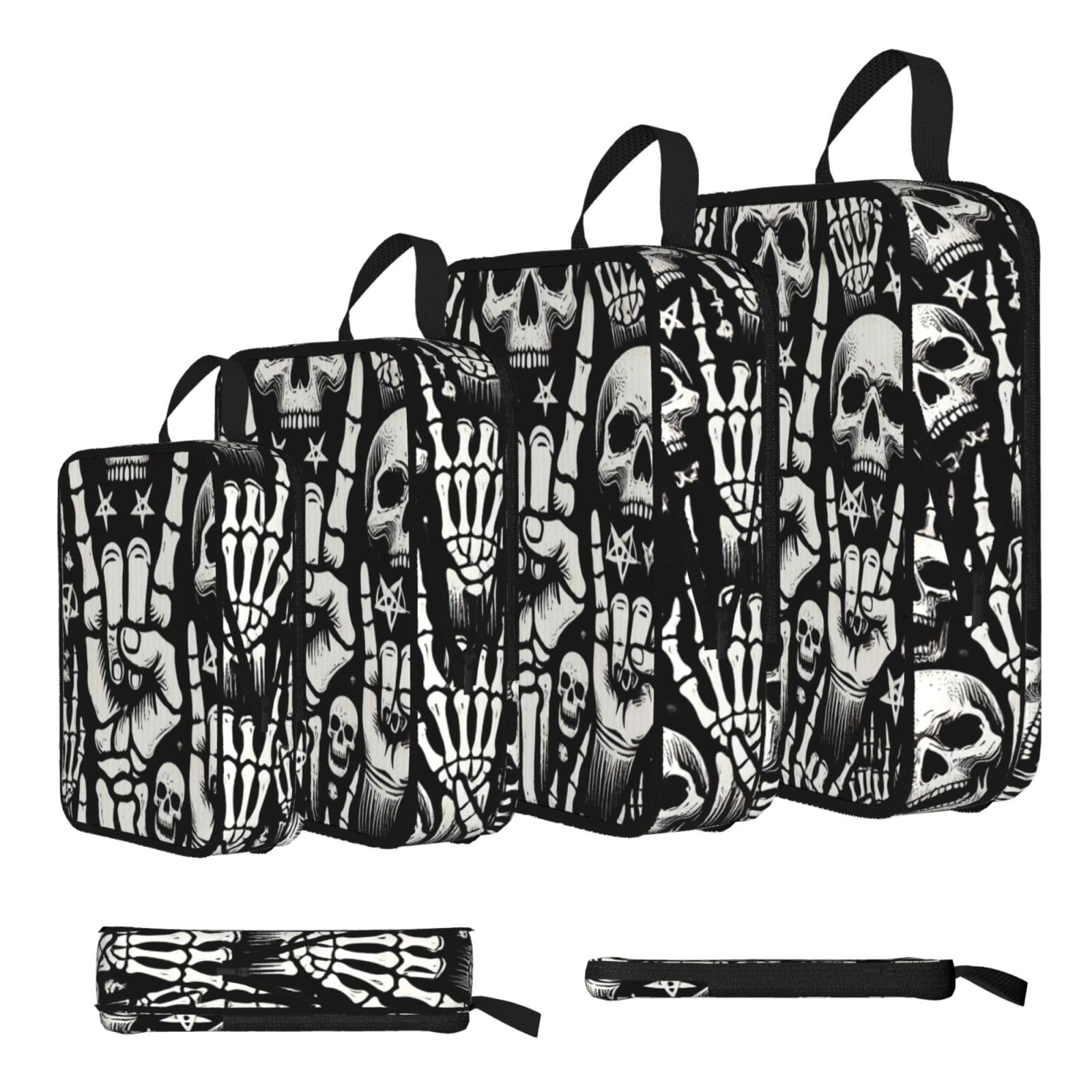 Rock and Roll Skull Print Packing Cubes for Travel Space Saver Bags, Compression Packing Cubes Set of 4, Expandable Luggage Organisers, Suitcase Organiser Bags