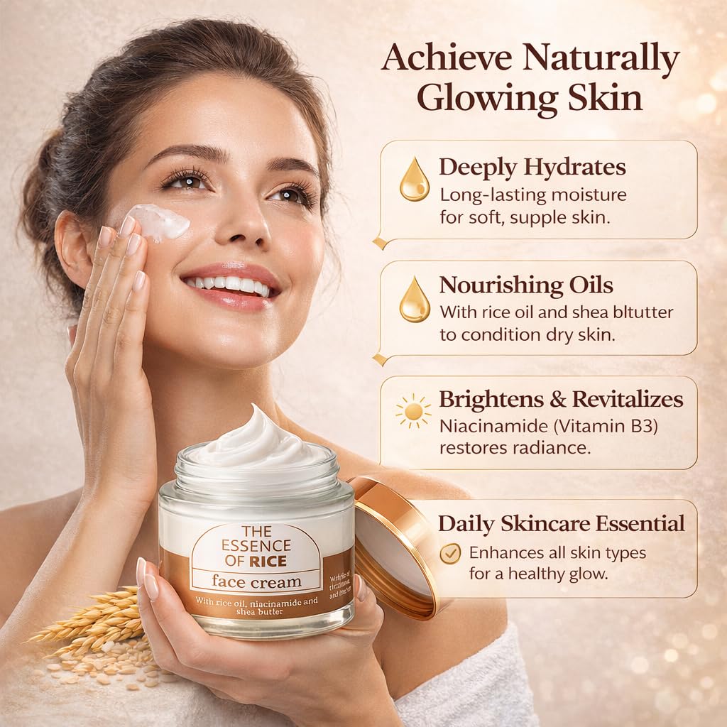 Hydrating Face Cream with Rice Oil, Niacinamide & Shea Butter – Nourishes, Softens & Revitalizes for Radiant, Smooth Skin – 50 ml - Image 8