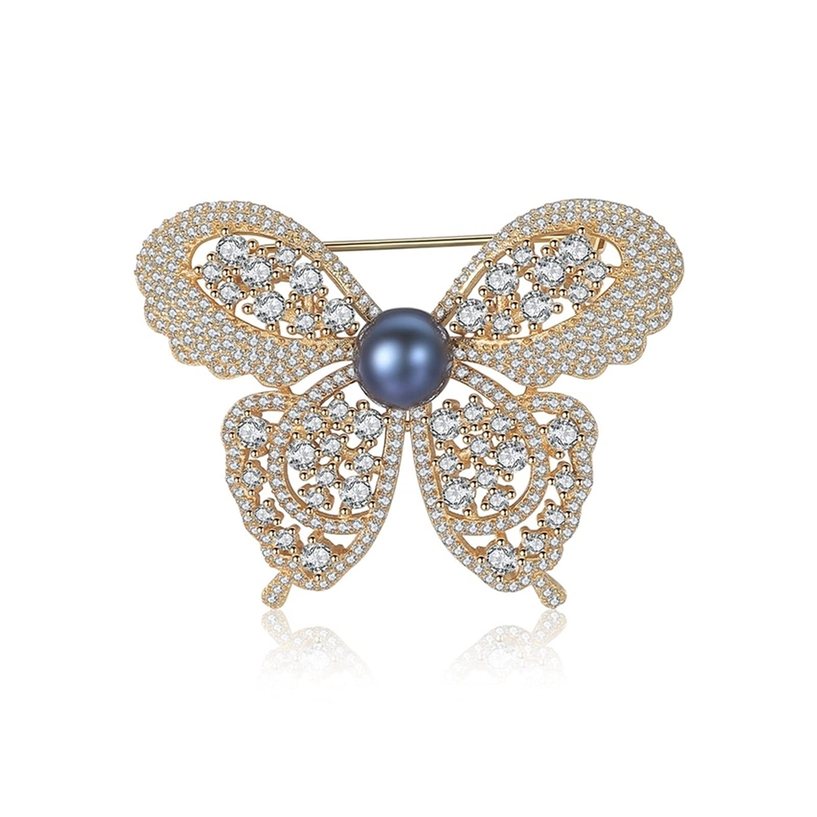 Broches en forme de papillon pour femmes, perles noires et gemmes - 7