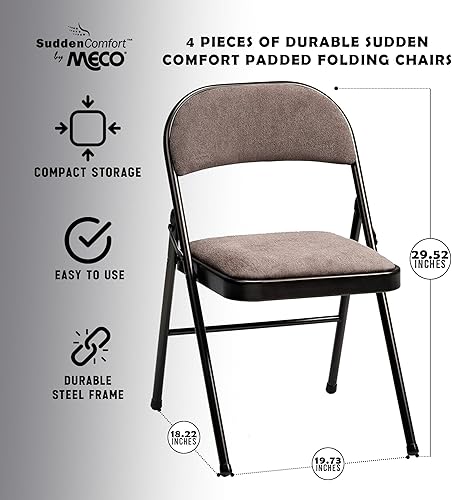 Miniatura 4 de MECO 037.02.4S4 - Juego de 4 sillas de mesa de póquer plegables acolchadas de tela de lujo con asiento de 16 x 16 pulgadas y tapas para las patas