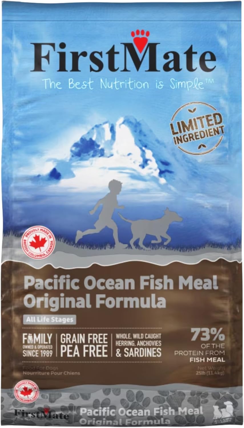 FirstMate Pet Foods Dry Dog Food – Limited Ingredient Pacific Ocean Fish Meal Original Formula – Grain Free Single Protein Recipe for Dogs with Allergies & Sensitive Digestion – 25 lb Bag