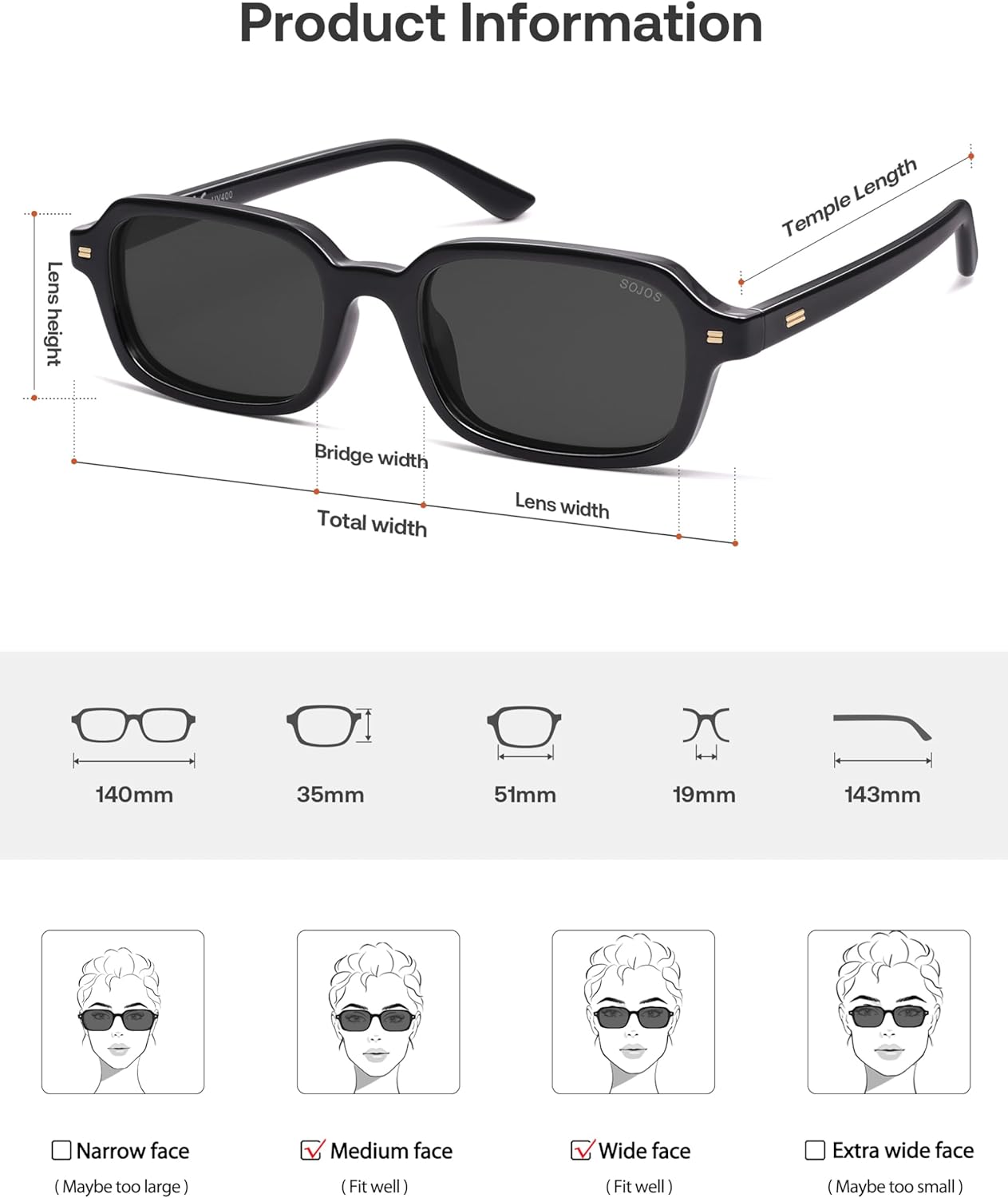 SOJOS Trendy Rectangle Polarized Sunglasses Womens Mens, Small Retro Fashion Thin Slim Square Sunnies SJ2610 - Image 5