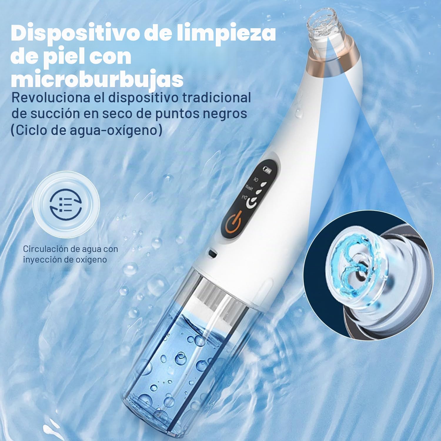 Succionador de Puntos Negros, Limpiador de Poros Facial Eléctrico 3 Modos | 6 Cabezales, Hidratante, Limpieza Facial Profunda, Carga USB, para Eliminar Comedones y Acné Graso