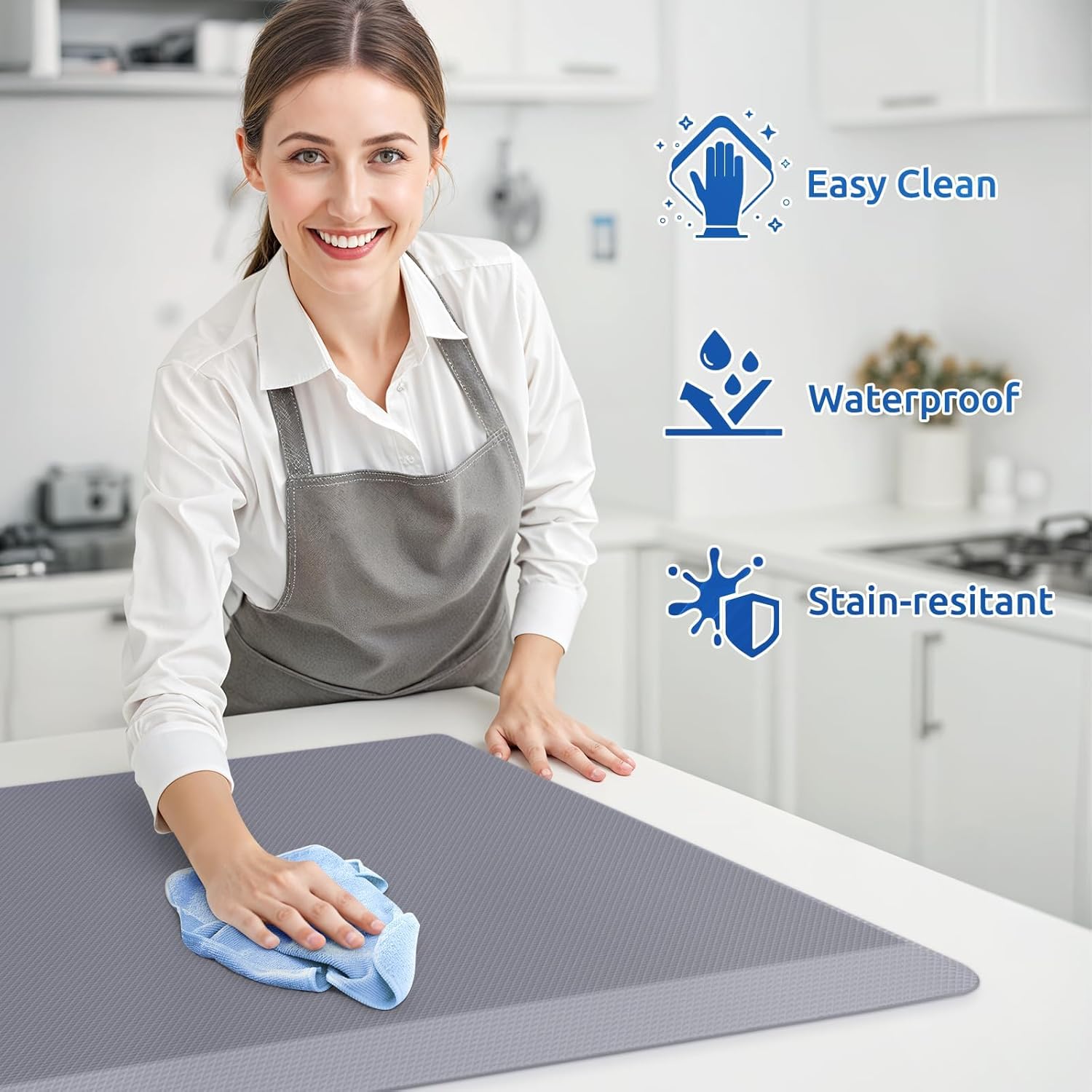KitchenClouds 2PCS Kitchen Rugs Cushioned Anti-Fatigue Non-Slip Water Resistant Kitchen Mat Comfort Foam Standing Mat for Floor Office Sink Laundry (Grey)