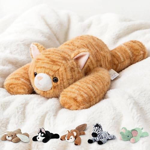 Niuniu Daddy Orange Cat Weighted Stuffed Animal, Plush Toy Pillow for Adult | 25 in 5 lbs, Heavy sensory lap pad, lying body pillow for sleeping, machine wash, huggable gift for kids and adults