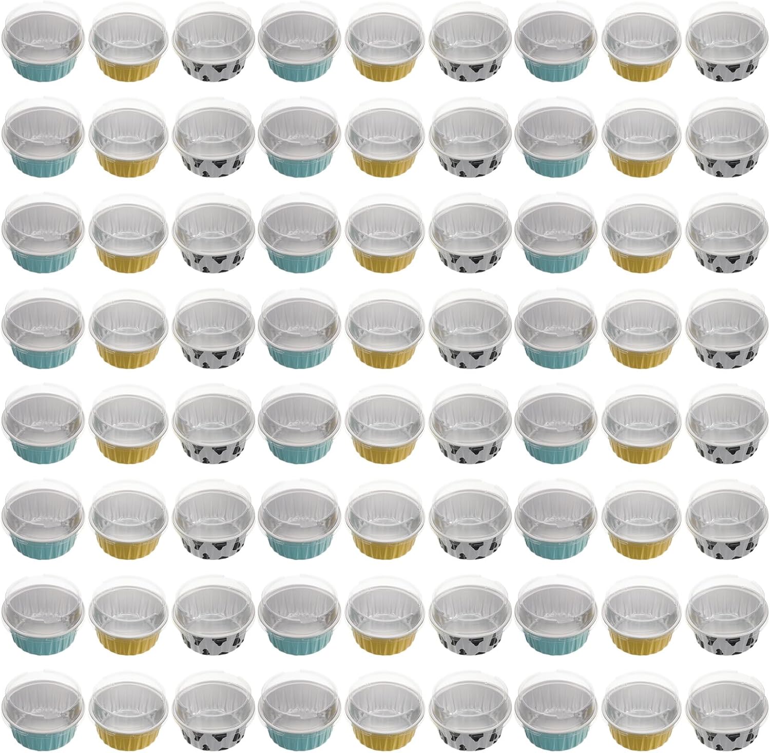 Sosoport 120pcs Mini Aluminum Foil Baking Cups with Lids, Mini Cupcake Cases and Pudding Molds for Air Fryer and Oven Baking, Multi-color Disposable Foil Tart and Muffin Cups for Parties