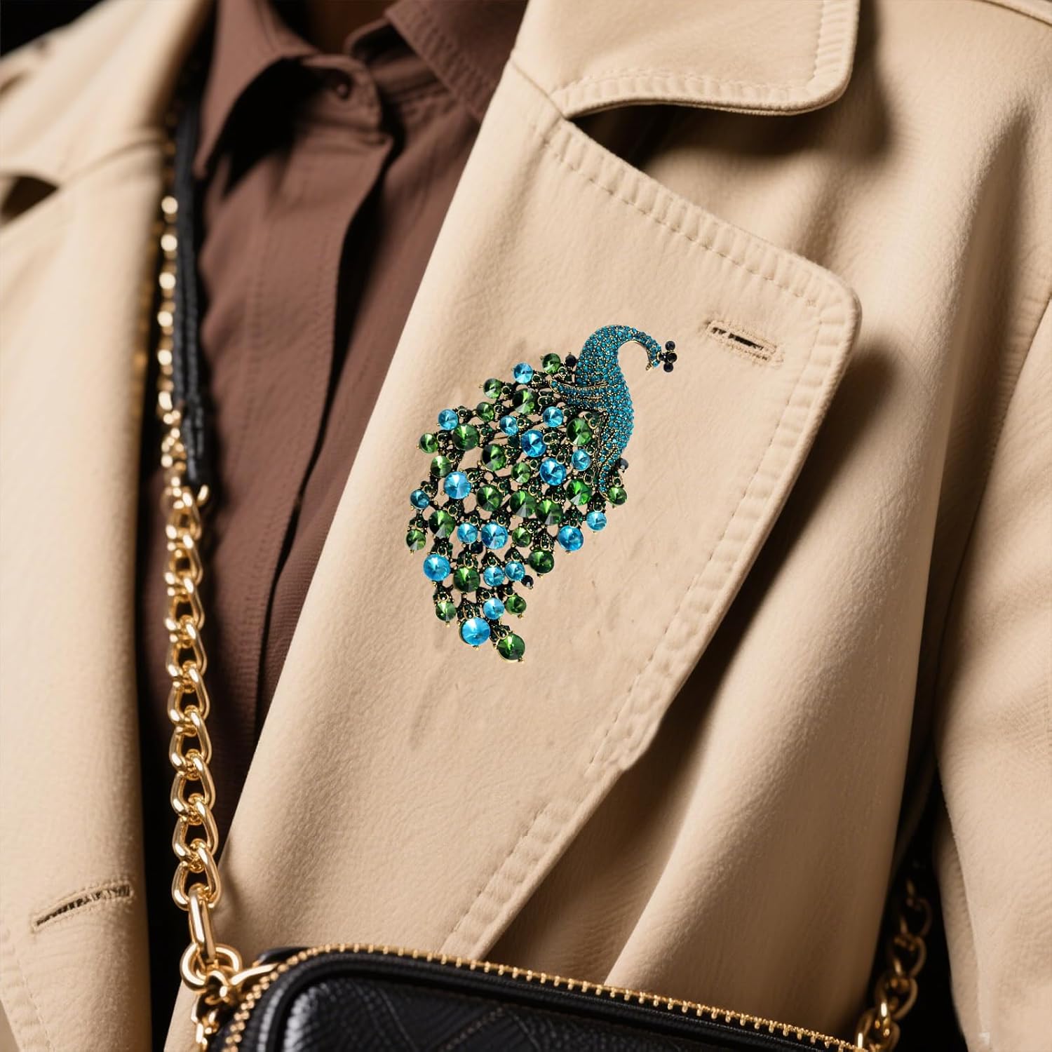 Rhinestone Peacock Brooch Pin for Women Girls Crystal Bird Animal Brooches Lapel Pins Dress Accessories Wedding Mother's Day Birthday Jewelry Gift - Image 3