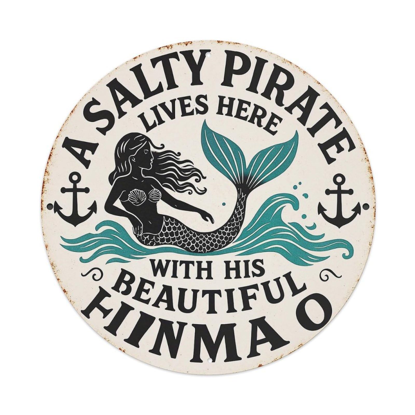 Jdyansheng Vintage Salty Pirate Lives Here Mermaid Tin Sign Metal Poster Metal Signs For Home Man Cave Bar Cafe Kitchen Laundry Room Wall Decorations 8X8 Inches