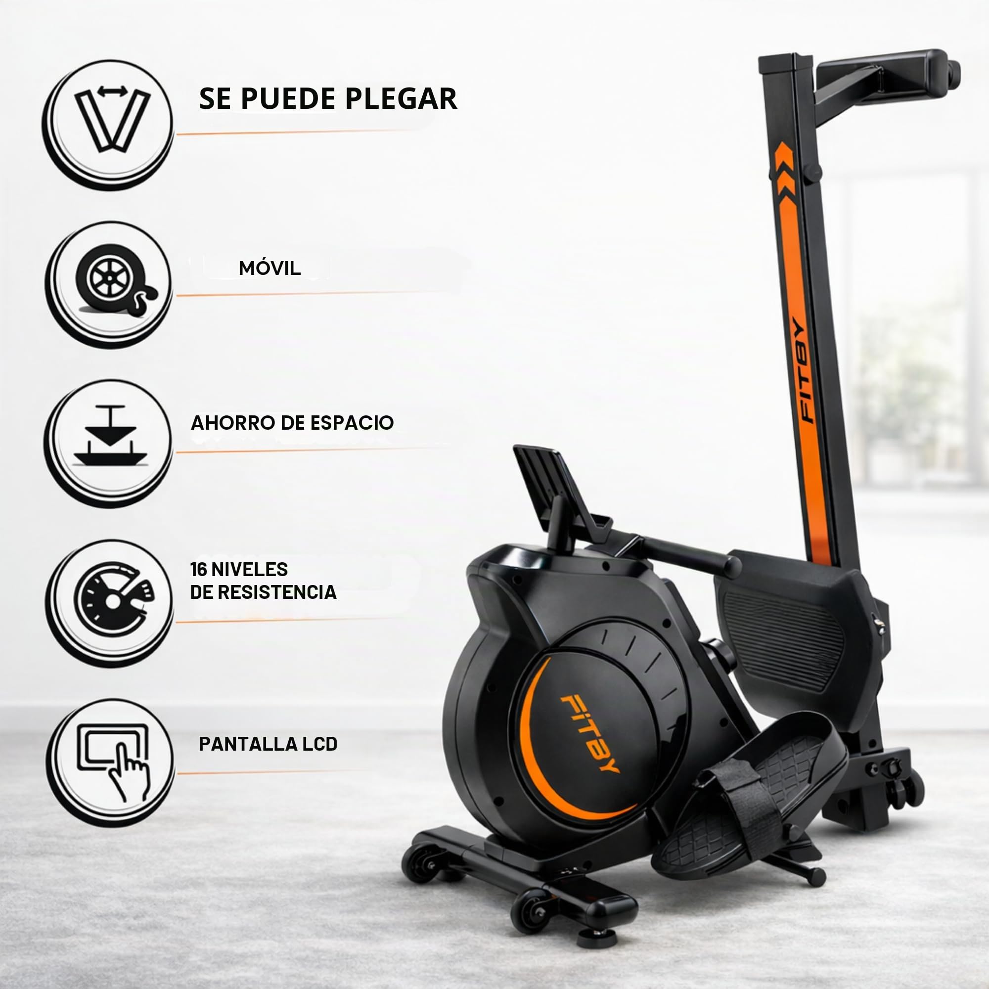 Máquina De Remo Magnética para Gimnasio Doméstico - Equipo De Entrenamiento Plegable con Capacidad para 159 Kg Y Monitor LCD | 16 Niveles Ajustables para Cardio - Negro