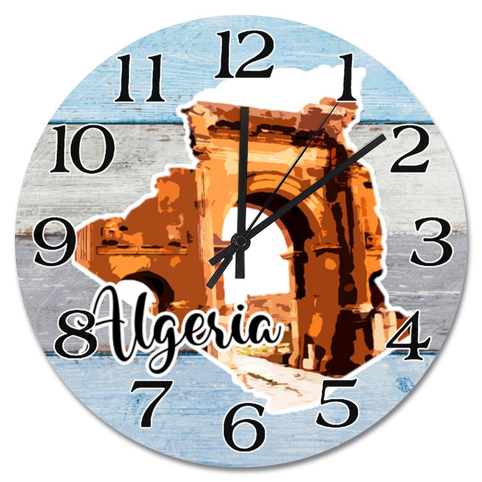 Horloge murale Algérie en bois 30cm silencieuse pour salon