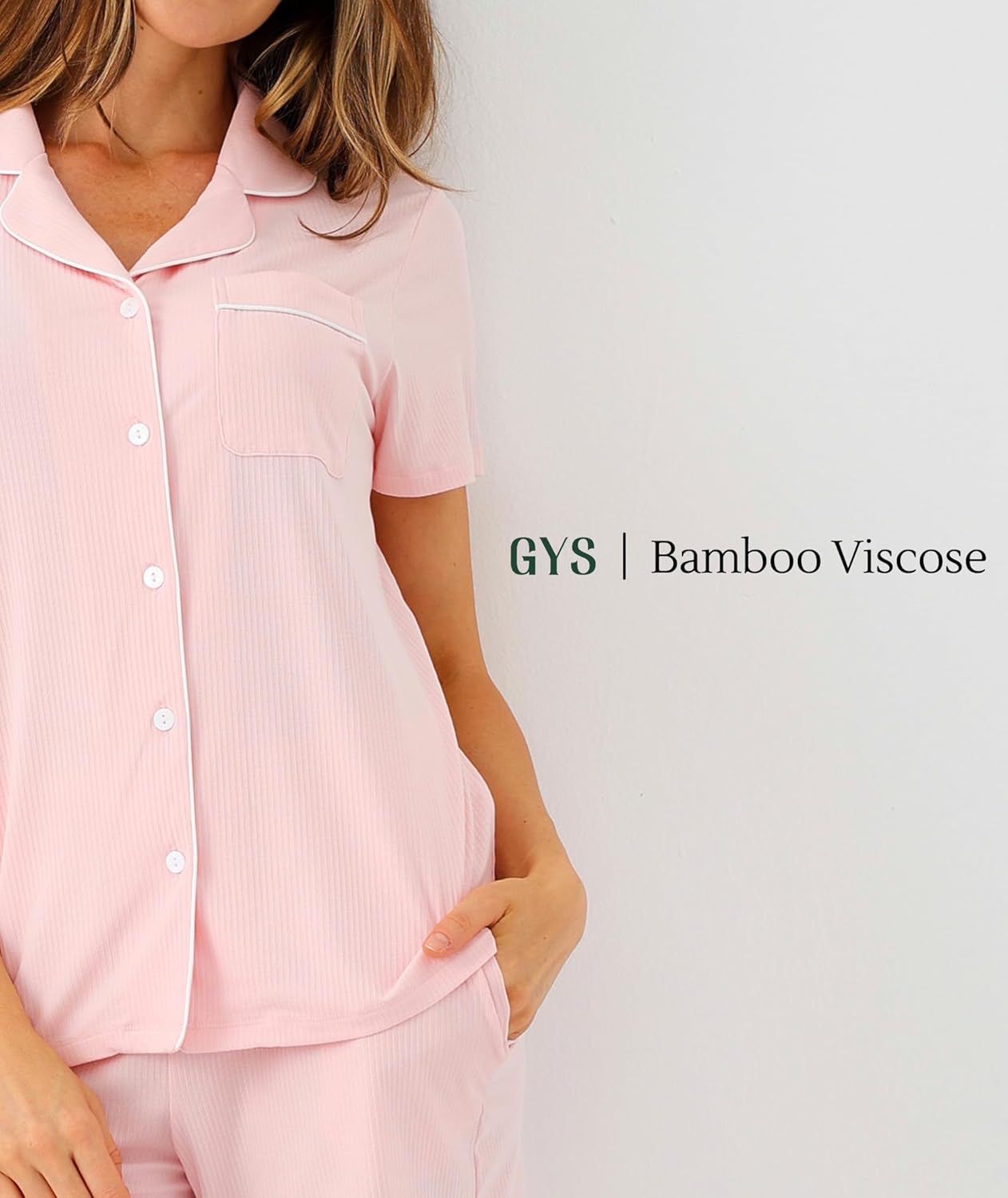 GYS Women's Pajama Set Bamboo Viscose Short Sleeve Button Down 2 Piece Sleep Sets - Image 4
