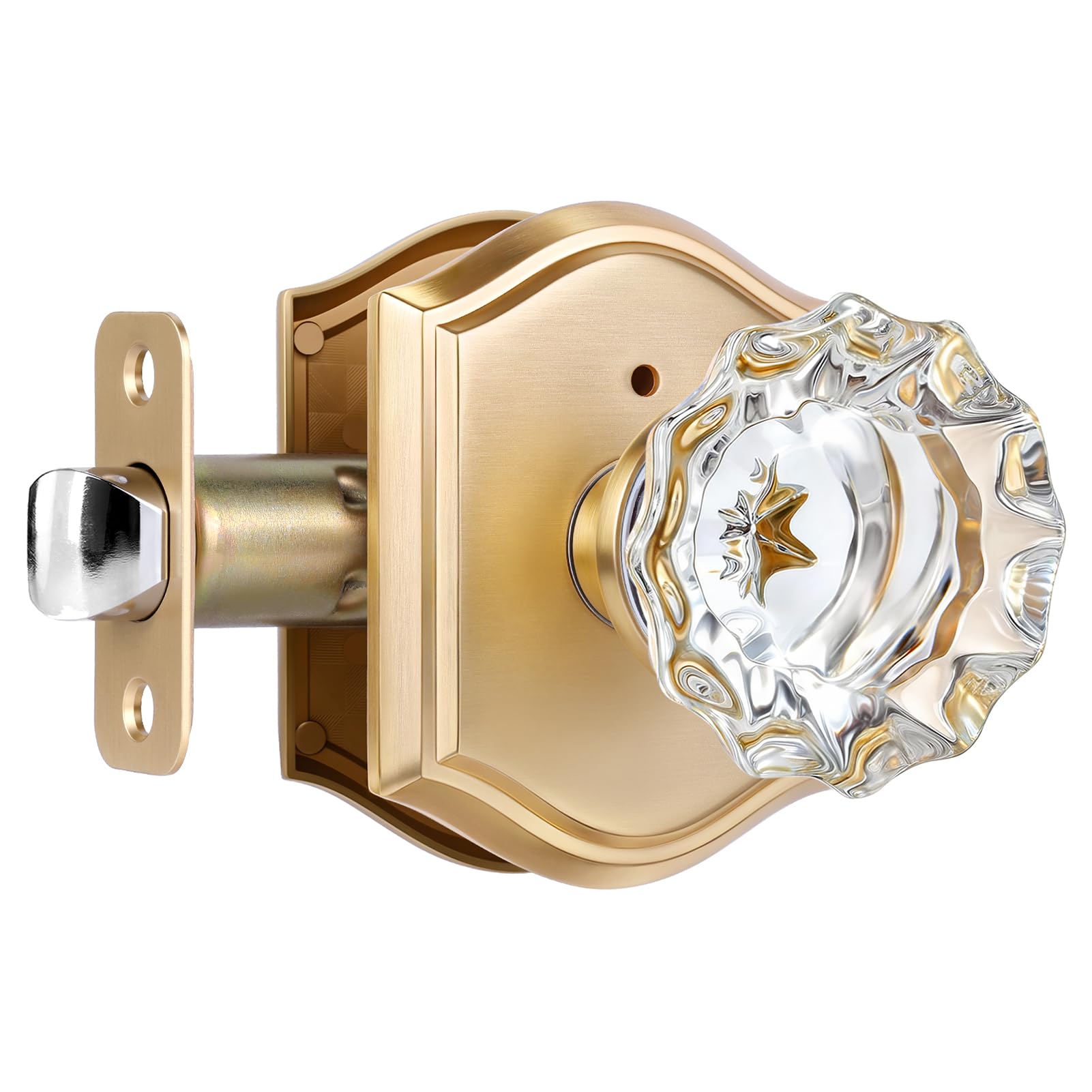 Photo 1 of CLCTK Glass Door Knobs Interior with Lock, Crystal Privacy Gold Door Knob Satin Brass Door Knobs for Bedroom Bathroom, 1 Pack