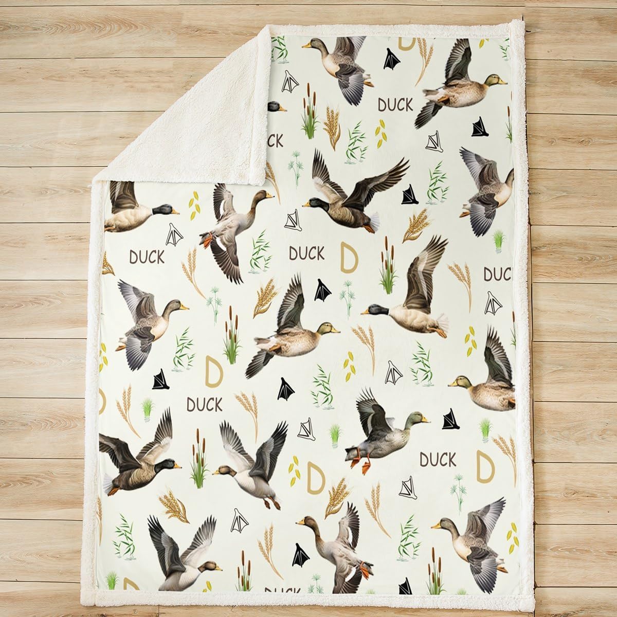 Feelyou Mallard Duck Fleece Throw Blanket, Hunting and Fishing Sherpa Blanket Green Duck Plush Blanket Wild Animal Fuzzy Blanket 60"x80"