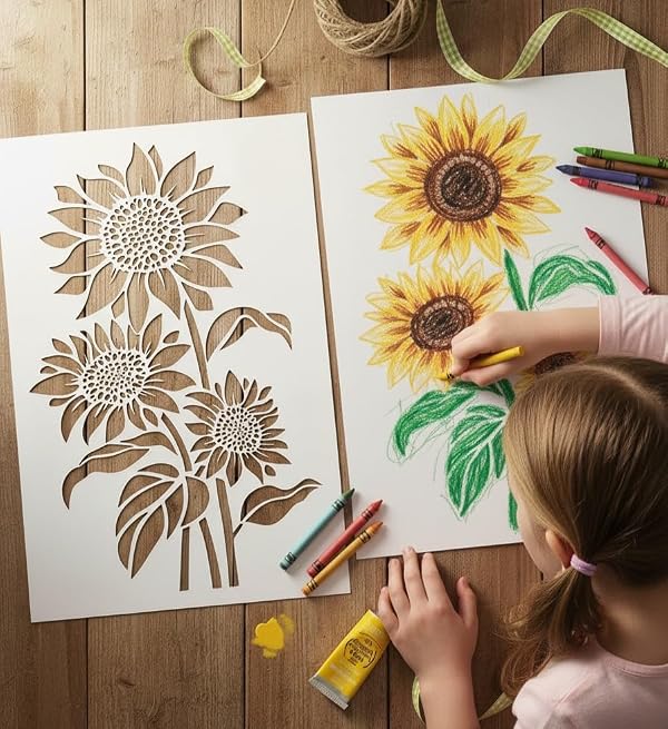 DLY LIFESTYLE Large Sunflower Stencil for Painting (12x15 Inches) - Flower Stencils for Crafts Reusable for Fences, Fabric, Furniture - Boho Flower Wall Stencil - Floral Stencils for Painting on Wood by DLY LIFESTYLE - Used condition - Image 3