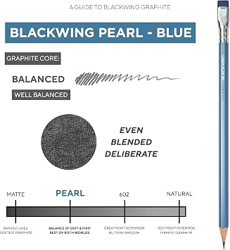 Blackwing Pearl Pencils, Balanced Japanese Graphite, Blue Finish, 12 Count