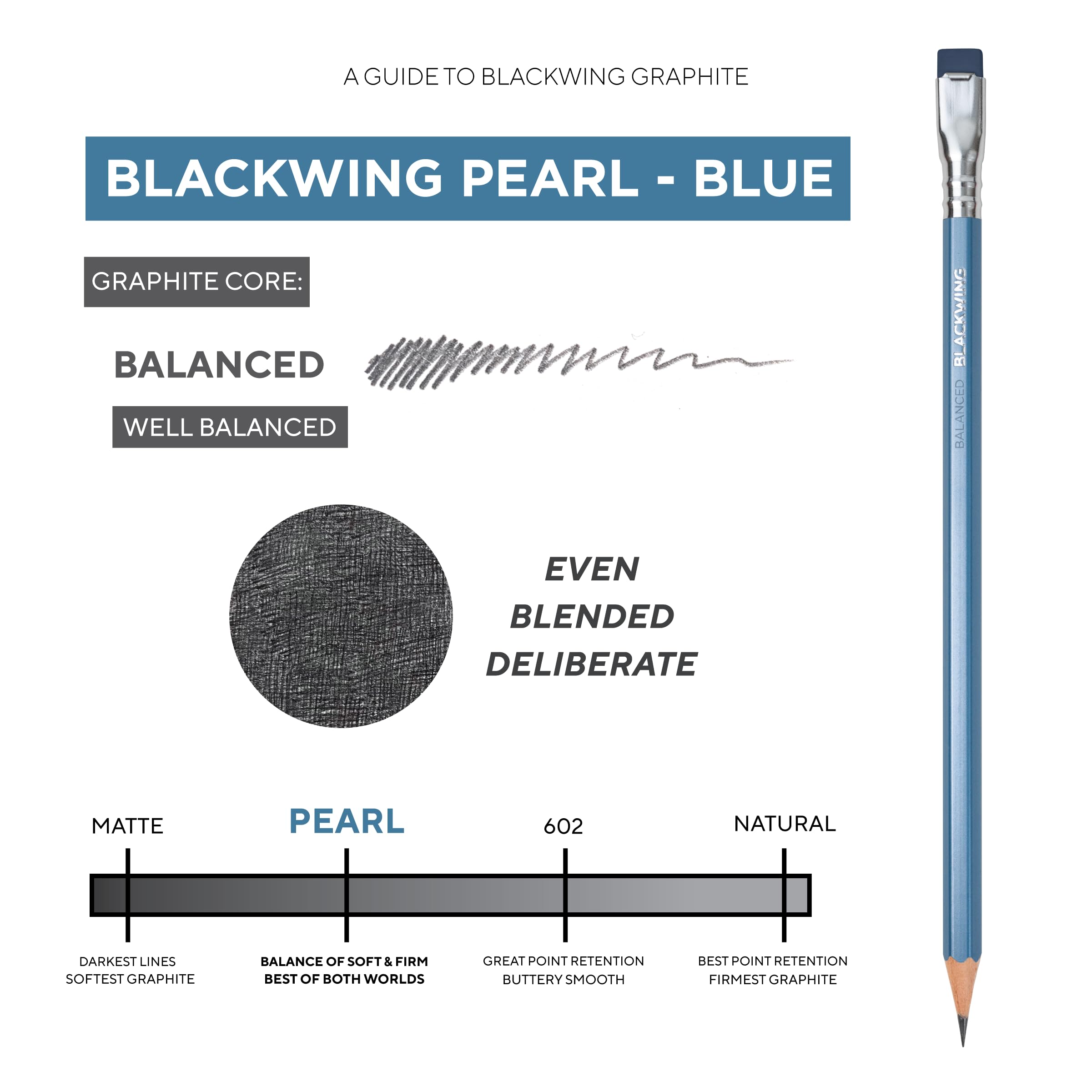 Blackwing Perlenstifte, ausgewogenes japanisches Graphit, blaues Finish, 12 Stück
