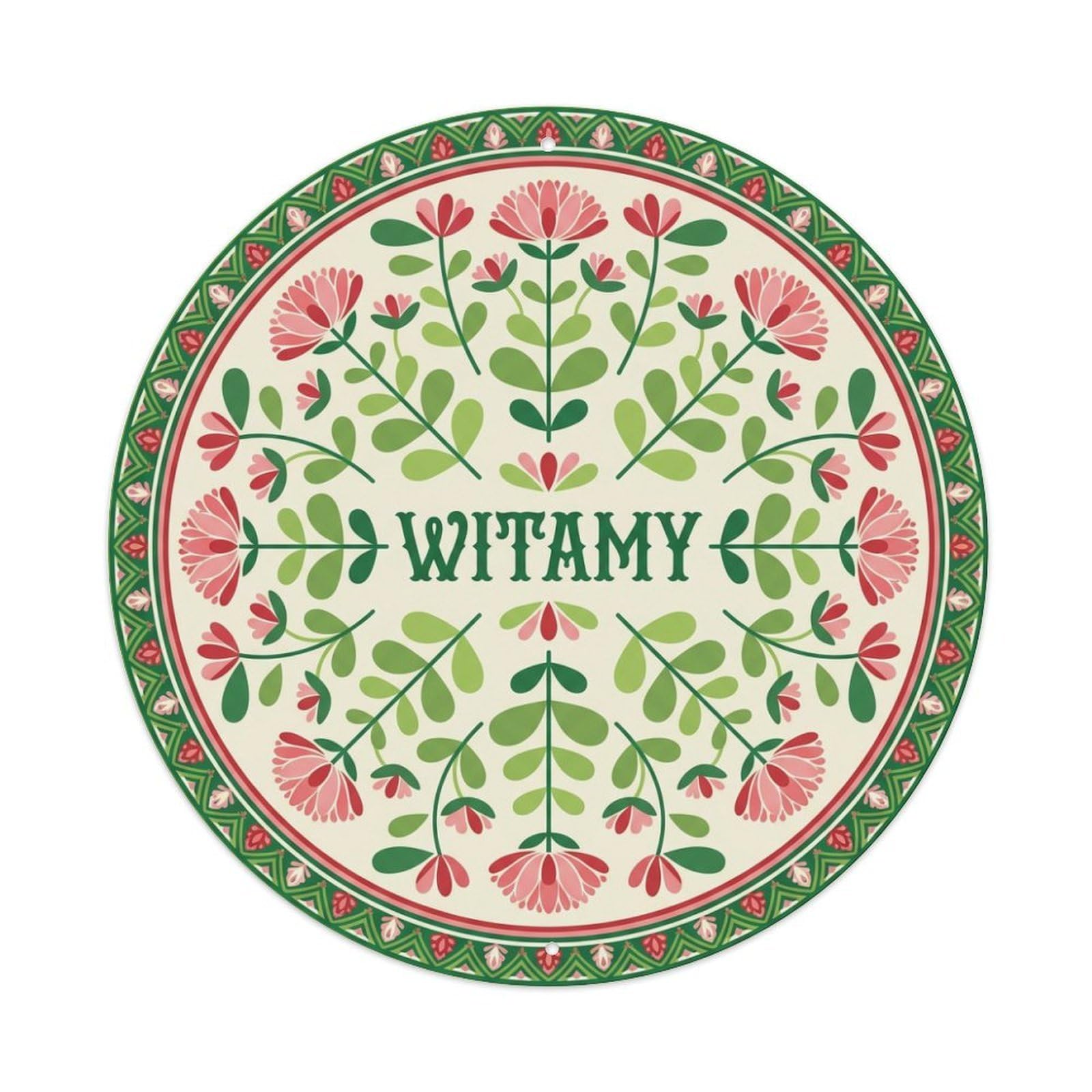 Fyrn Style Metal Tin Sign Vintage Polish Folk Art Witamy Welcome Sedum