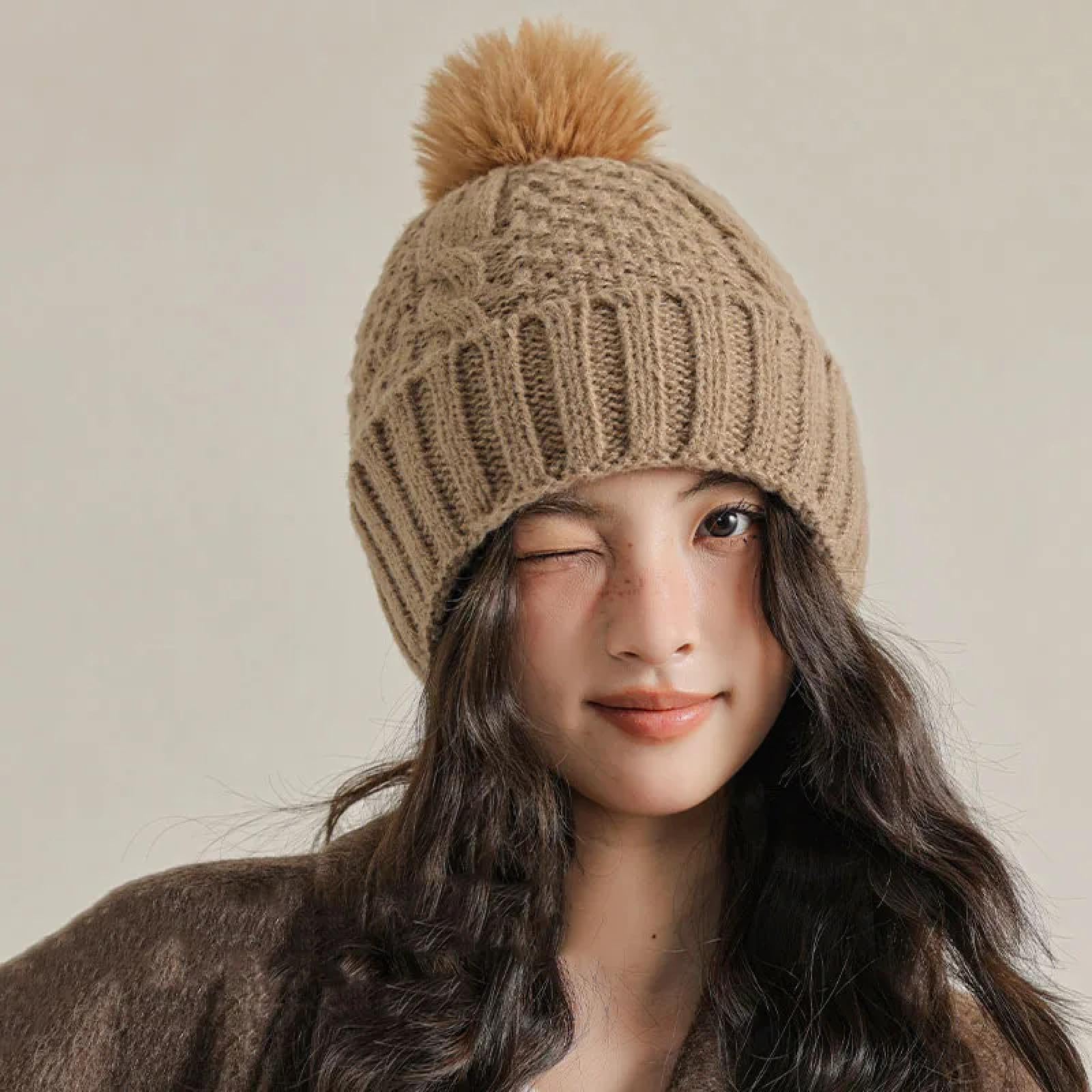 Casquettes Bonnets Chapeaux Bonnet Tricoté Bonnet Chapeau en Automne Et en Hiver, Les Chapeaux des Femmes sont Épais Et Chauds, Et La Planche Nue Montre Un Petit Visage