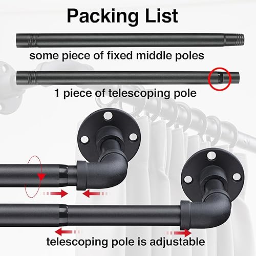 Miniatura 6 de Barras de cortina industriales – Barra de cortina de tubería negra mate para ventanas de 48 a 84 pulgadas – Juego de barras de cortina opacas