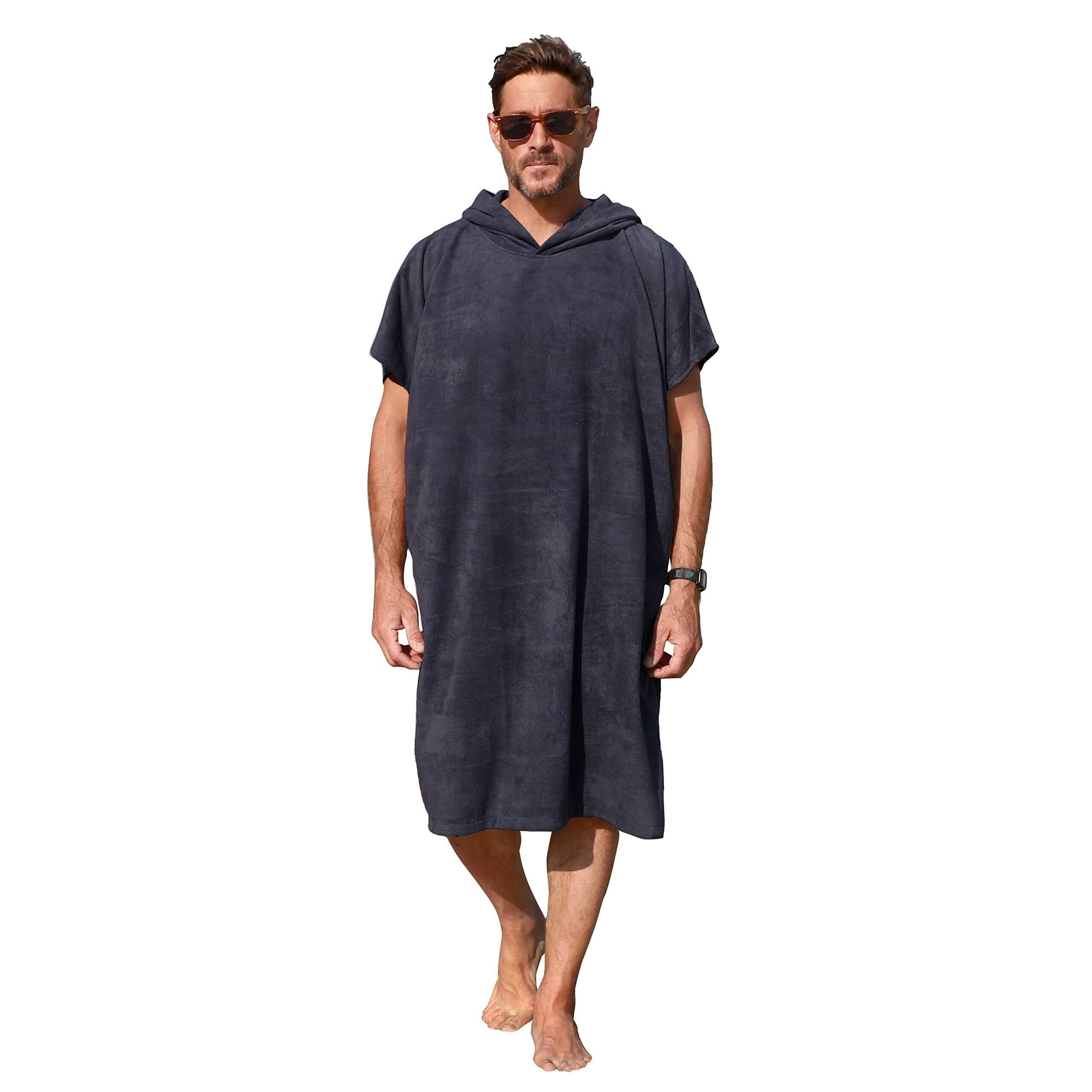 Poncho Handtuch, Badeponcho Damen Surfponchos, Umkleidetuch, Bademantel for Erwachsene, Männer und Frauen, Umkleideponchos mit Kapuze for Surfen, Schwimmen, Baden, wasserabsorbierend, übergroß(Black)