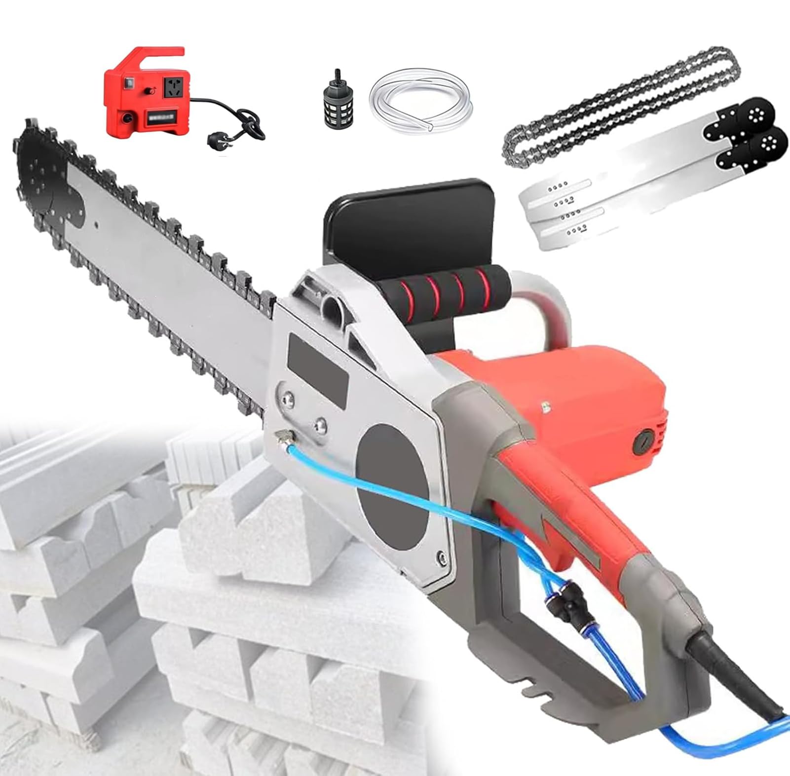 GZGHRZQS 35cm/48cm Electric Concrete Chain Saw | Portable Electric Diamond Chainsaw | for Cutting Brick and Reinforced Concrete Walls | 2 Chains/2 Guide Bar | with Water Fed Dust Suppression
