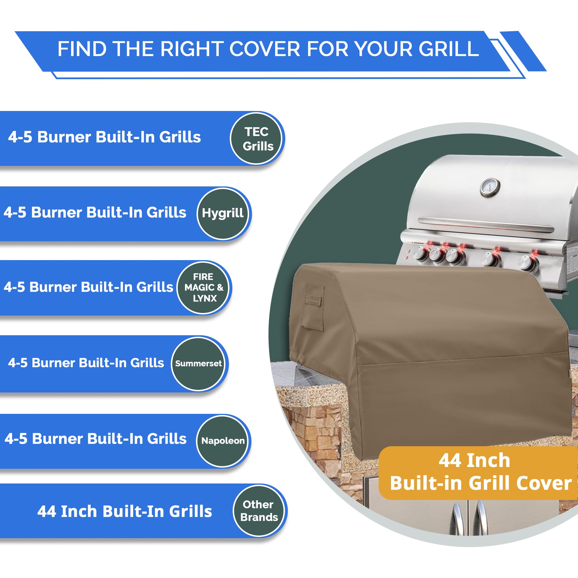 Covers & all Wbudowany pokrowiec na grilla wykonany z wodoodpornej tkaniny 350 ml z kieszenią powietrzną i elastyczną gumką do wygodnego dopasowania (112 cm szer. x 76 cm gł. x 66 cm wys., beżowy)