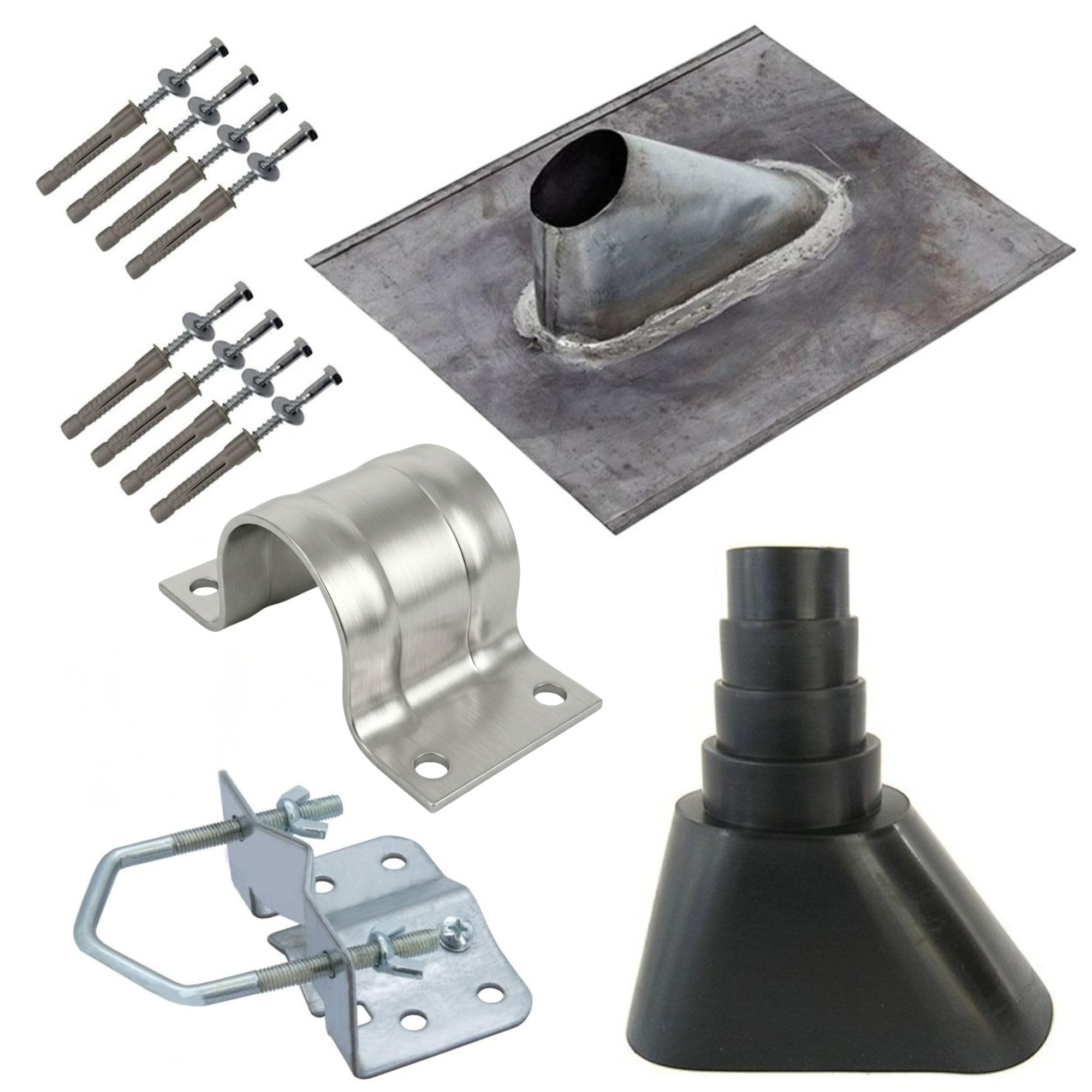 Premium X Dach SAT Mast Montage-Set Blei-Pfanne Ziegel Antennenziegel Mastfuß Mastschelle Gummimanschette Schrauben