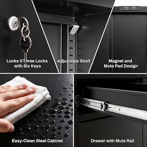Miniatura 7 de CJF Gabinete de almacenamiento de metal, armario de almacenamiento con bloqueo con puertas y 1 cajón, 36 pulgadas de alto x 28 pulgadas de ancho x