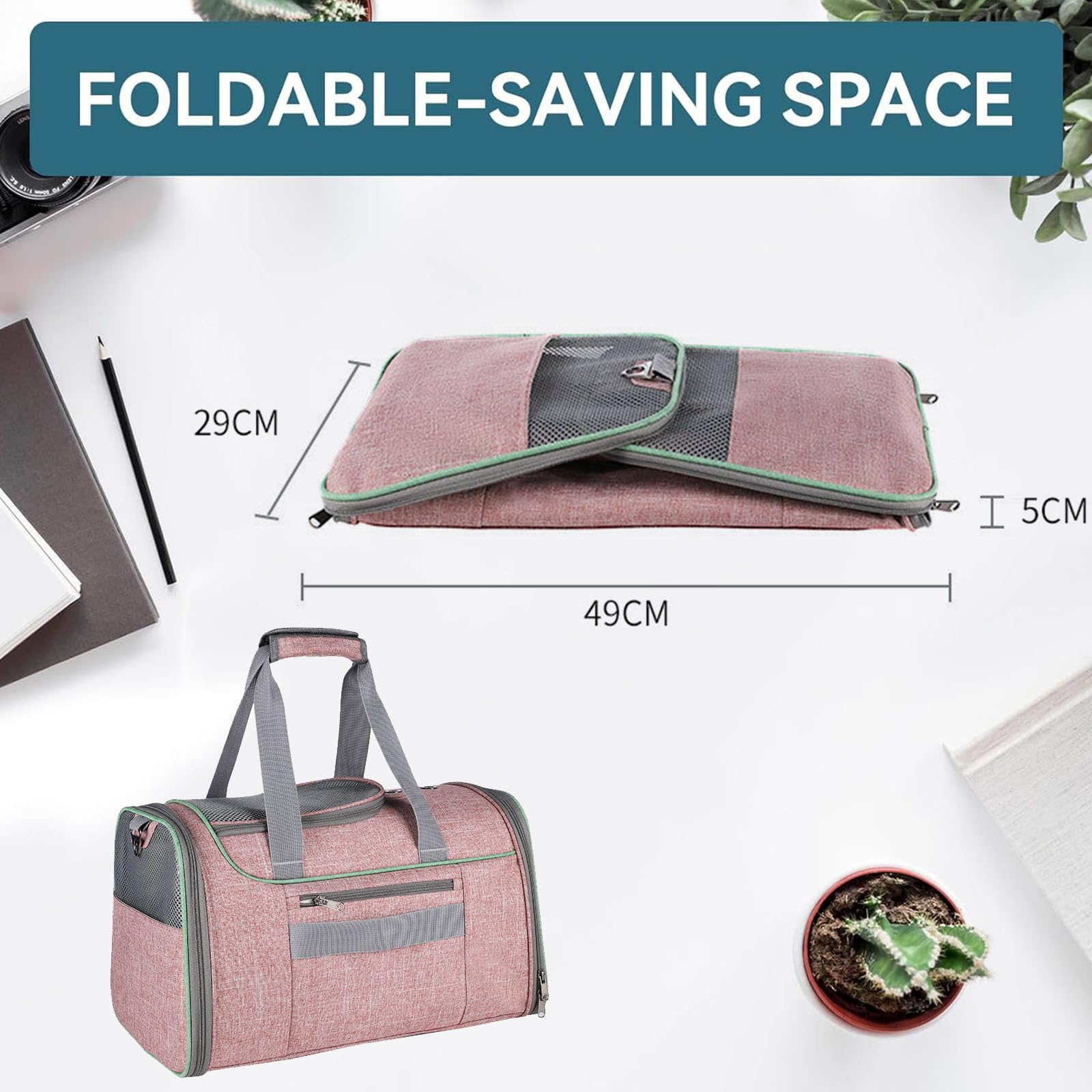 Transportín para gatos medianos y pequeños de menos de 16 libras, transportador portátil de lados suaves para mascotas para viajar, transportador plegable para perros pequeños aprobado por aerolínea