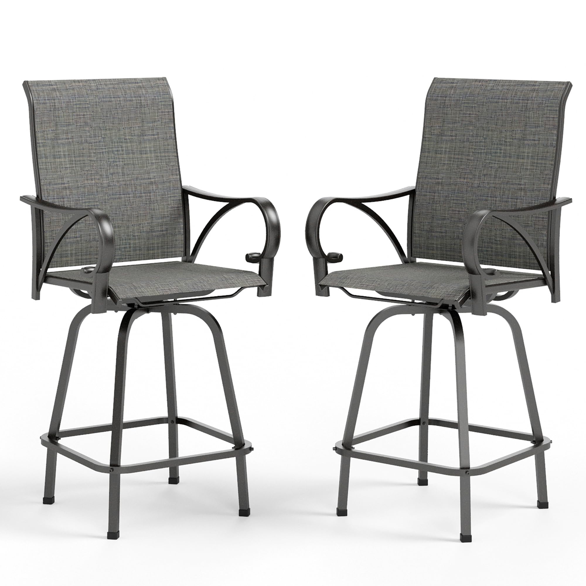MFSTUDIO Outdoor Swivel Bar Stools Set of 2, Dark Grey