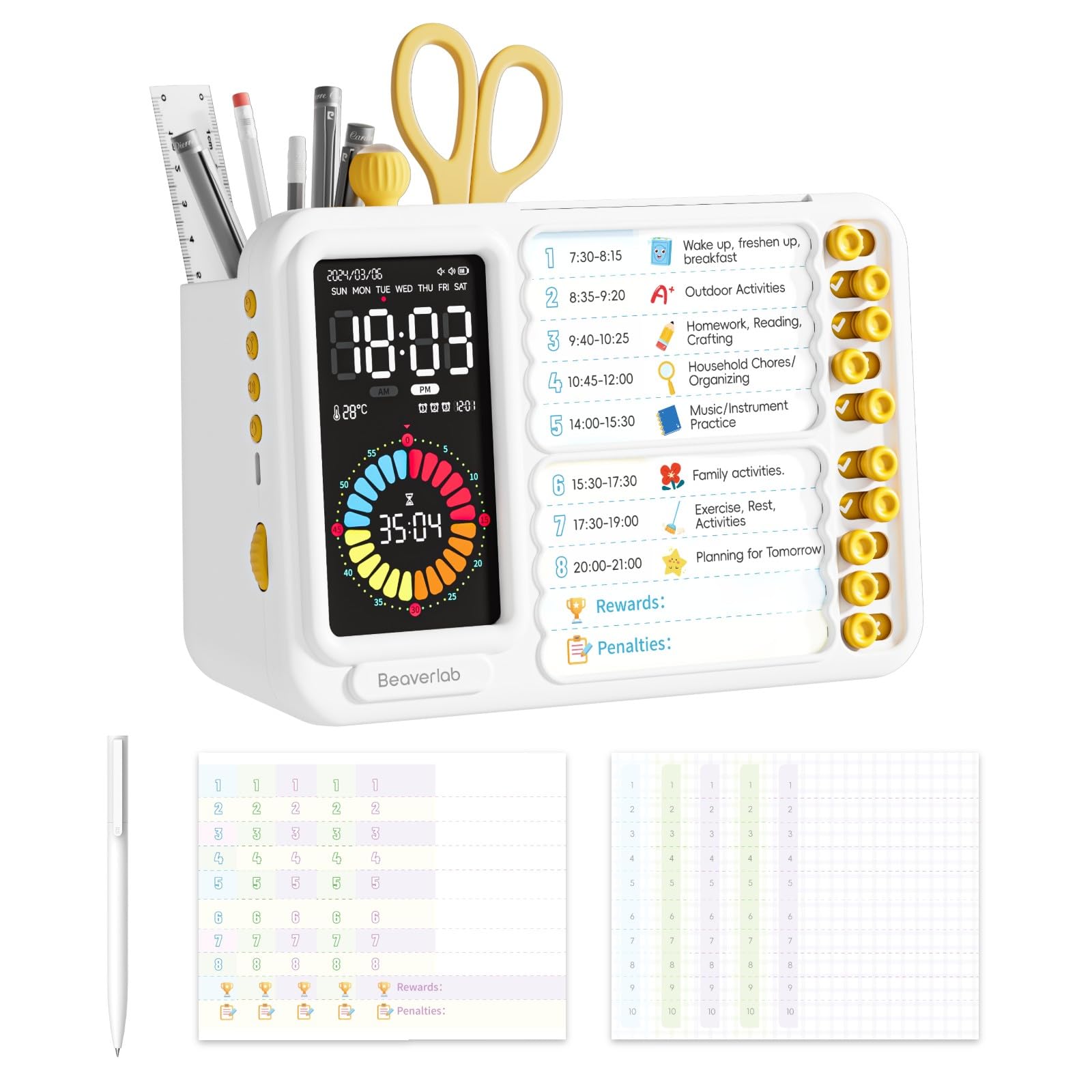 Visual Timer for Kids Adults, ADHD Timer with Planning Board for Schedules, Task Timer Toddler Visual Timer Silent Time Timer for Home Classroom