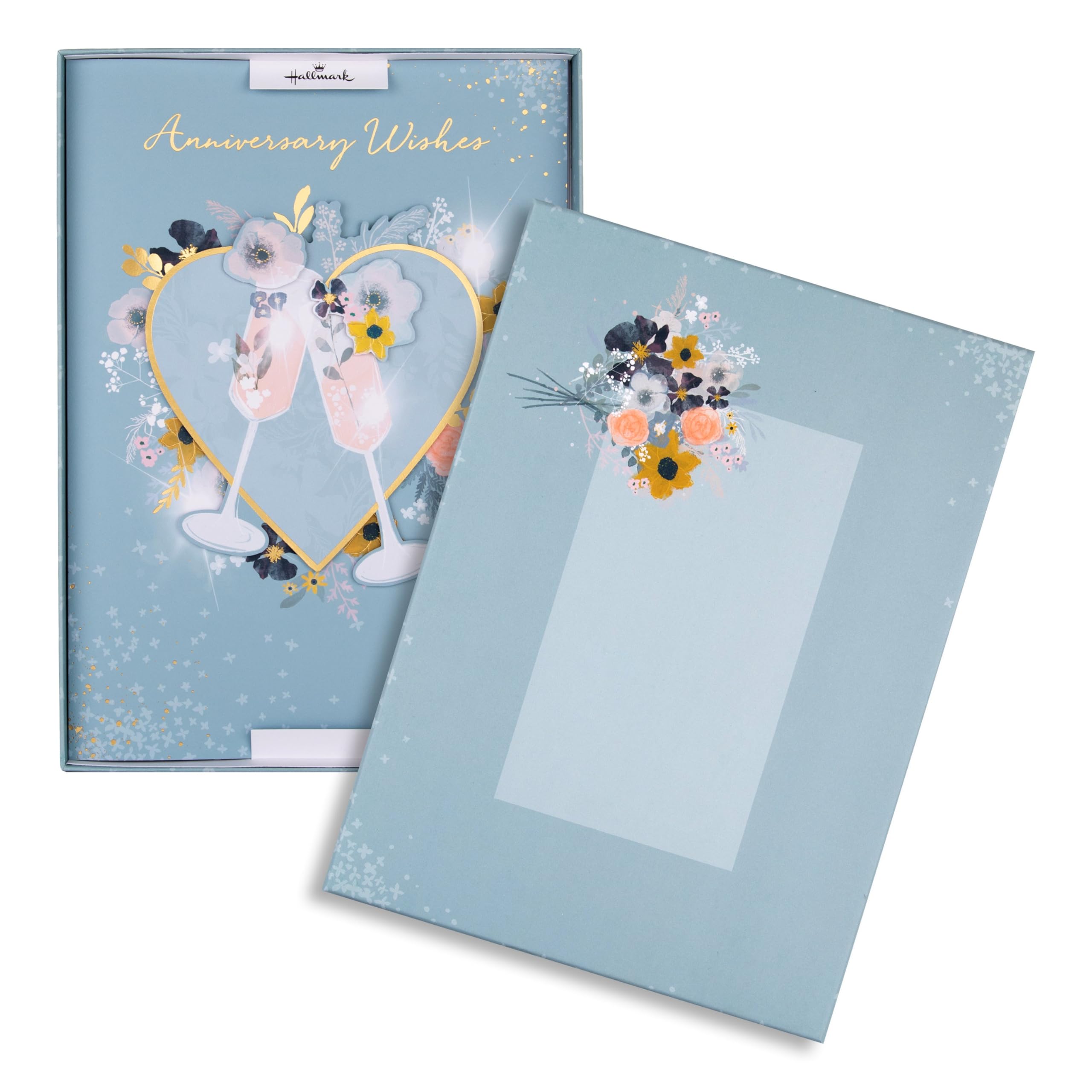 Hallmark Luxury Boxed Anniversary Card - Traditional Illustrated Wine Glasses & Heart Design