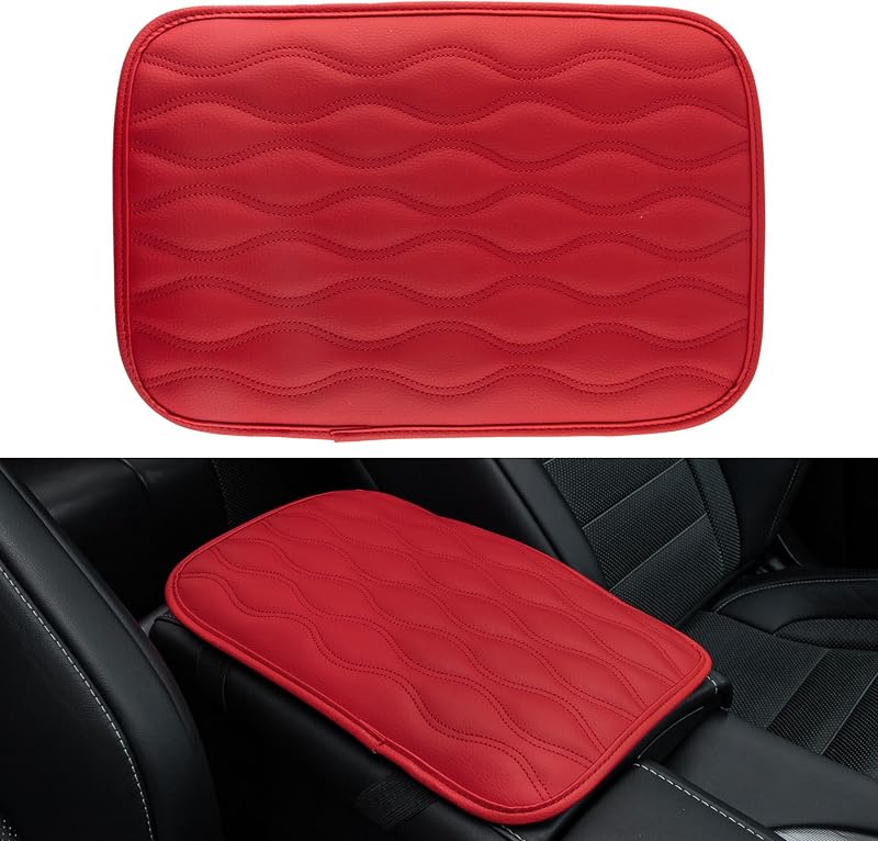 Capa para Apoio de Braço do Console Central Amiss em Couro Vermelho – 31,0 x 20,0 x 2,0 cm