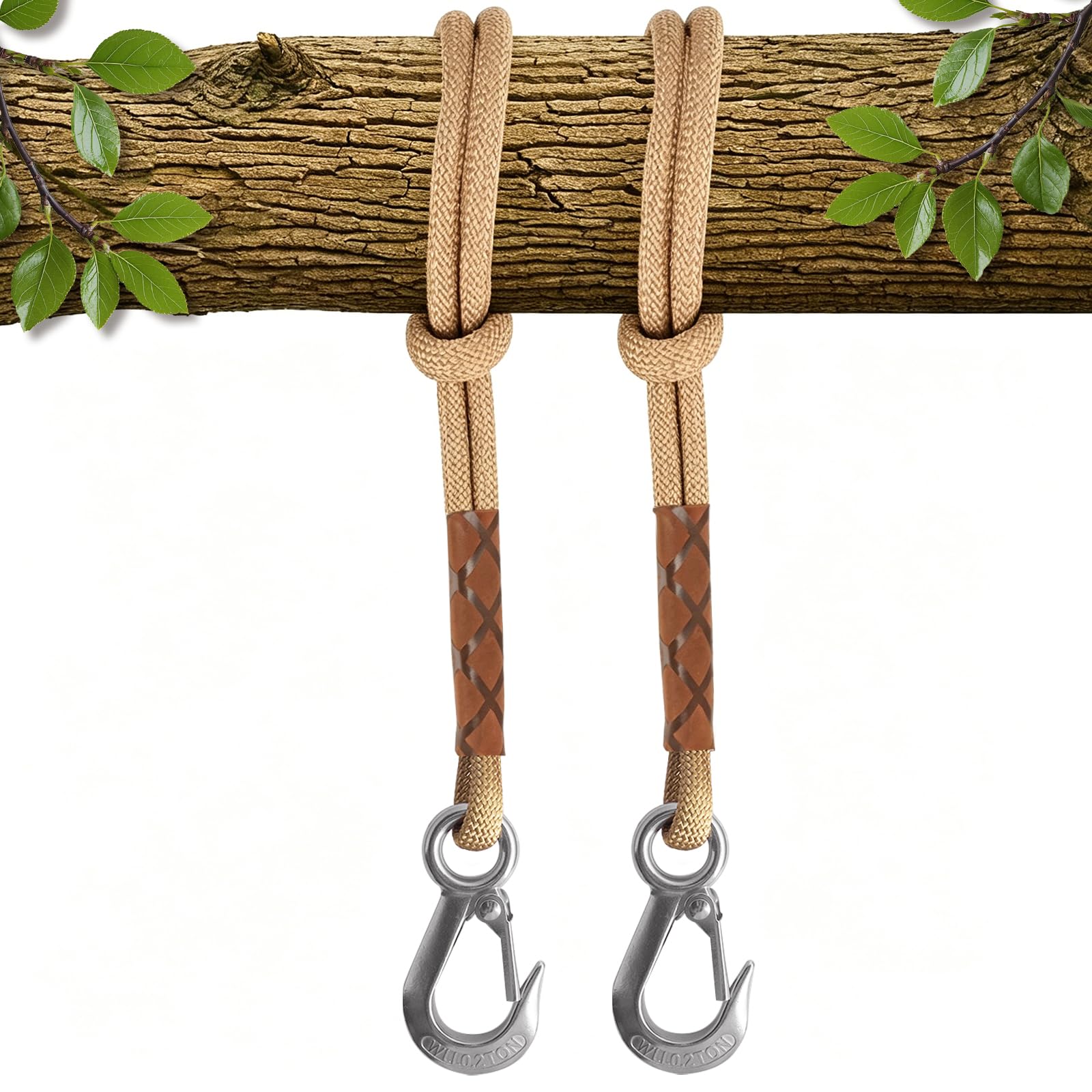 Lot de 2 fixations de balançoire pour arbre et poutres, 60 cm, corde de suspension avec mousqueton, charge jusqu'à 200 kg, idéal pour hamac, fauteuil suspendu et balançoire, pour l'intérieur