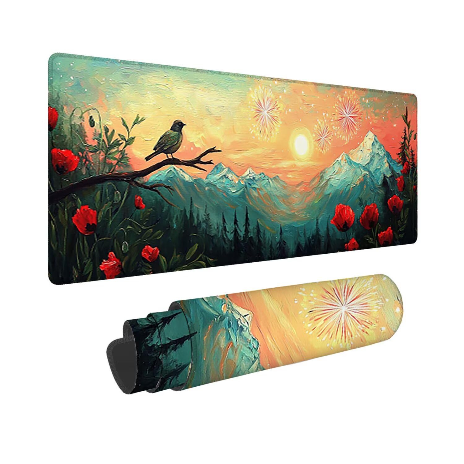 Podkładka pod mysz do gier, 1400 x 600 mm XXL Podkładka pod mysz do gier, duża, antypoślizgowa, wodoodporna, rozszerzona długa klawiatura, akcesoria biurowe, do gier, komputera, komputera (malownicze
