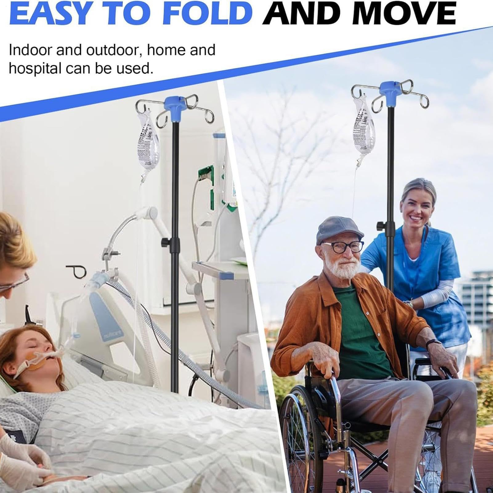Carrello porta flebo con ruote Attrezzatura Medica Assistenza Altezza | Supporto Per Flebo Mobile Con Gancio Portabottiglia per Ospedale, Cliniche, Casa, , Uso interno, Esterno, Viaggi,