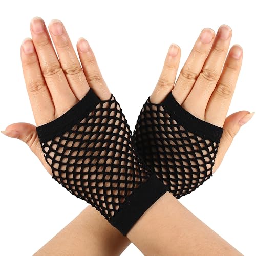 Mikovivi Short Nylon Fishnet Gloves， Fingerless Punk Accessories Cool Emo Clothes Goth Accessories for Women Halloween Party