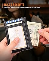 Vista 6 de Buffway - Billetera delgada minimalista de cuero con protección RFID para hombre y mujer, negro (Alaska Black)